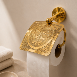 moroccan brass toilet paper holder – handcrafted engraved bathroom hardware