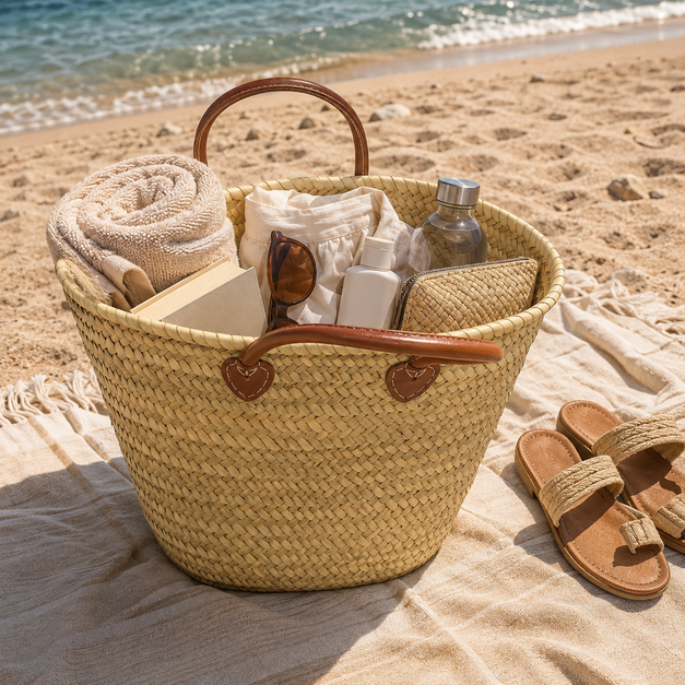 large moroccan palm leaf tote bag – handmade straw beach & travel bag with leather handles large moroccan palm leaf tote bag – handmade straw beach & travel bag with leather handles