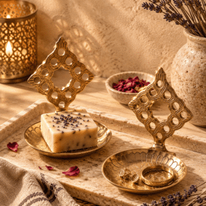 handmade brass soap dish & jewelry stand — unlacquered moroccan decor