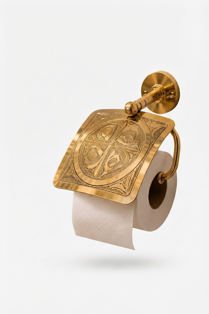 moroccan brass toilet paper holder – handcrafted engraved bathroom hardware