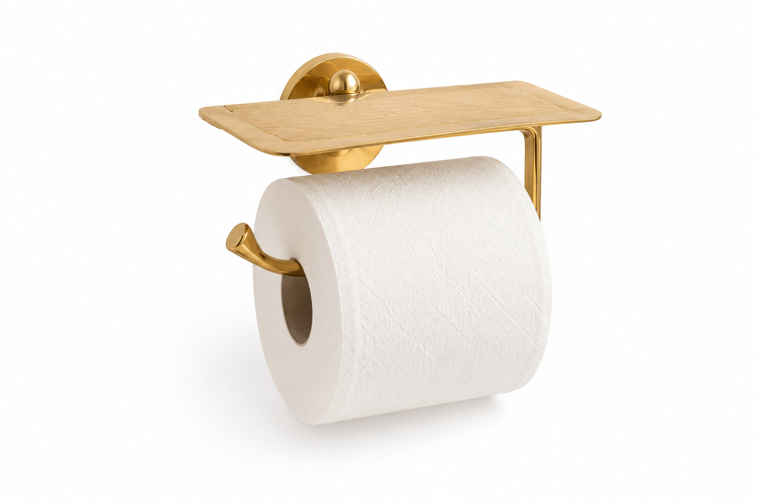 brass toilet paper holder with shelf