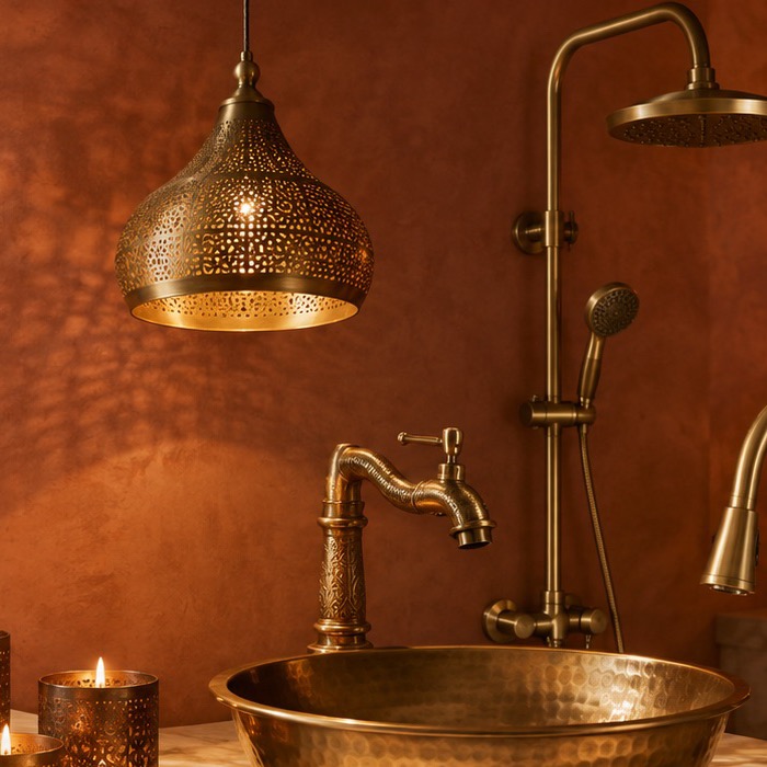 brass lighting category Pierced brass pendant lamp casting patterned light